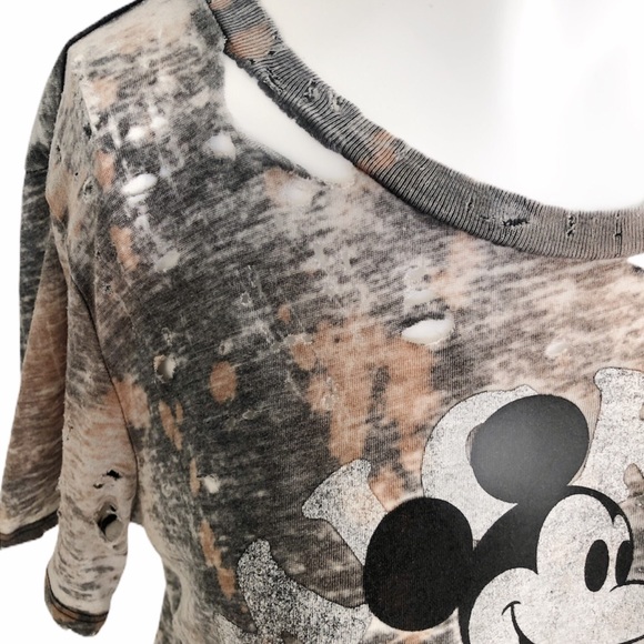 Mickey Mouse Bleach Splatter Crop Top SZ L - Picture 3 of 8